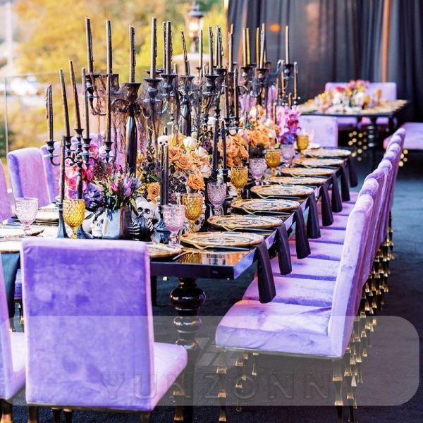 Gold Bamboo Leg Hotel Chairs with Black Velvet and Stainless Steel for Weddings Parties-Velvet Wedding Chairs