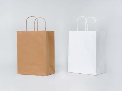 White And Brown Twisted Handle Paper Bags Biodegradable Kraft Paper Carrier Bags