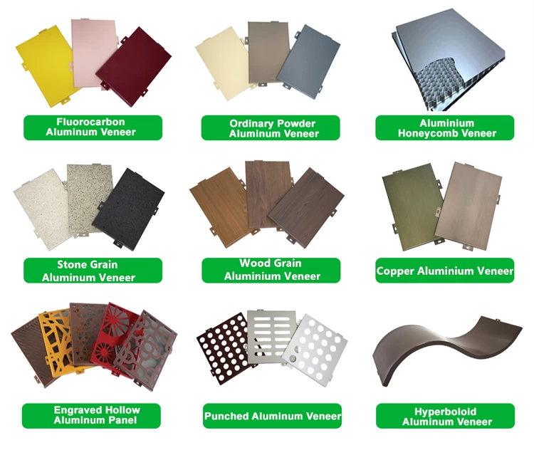 Wooden Grain Type Conventional Panel Aluminium Veneer Facade Outside Wall Cladding Fluorocarbon Coated Durability Humid Resistance Flat Surface
