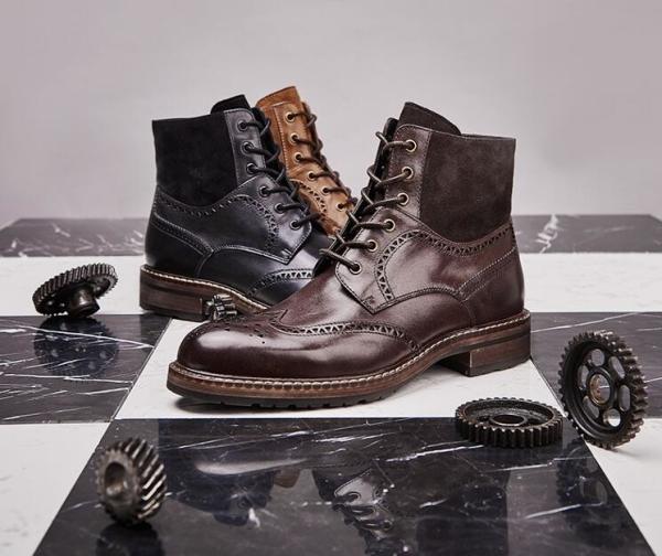 Comfortable Mens Brogue Brown Boots , Lace Up Mens Leather Half Boots