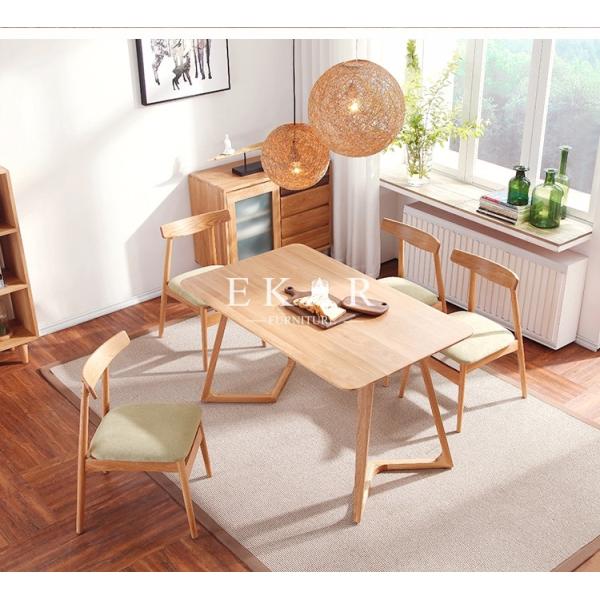 Modern Nordic Designs Furniture No Arm Oak Wooden With Seating Cushion Fabric Dining Chair