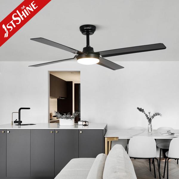 Ventiladores de teto com motor silencioso de 52 polegadas com LED remoto preto para quarto de estar/sala de jantar