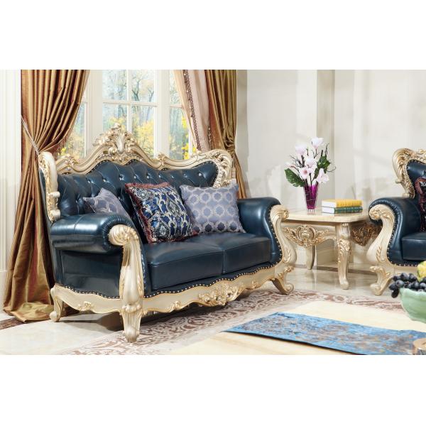 European style Luxury Leather Sofa set wood carving by Joyful Ever Living room Furniture