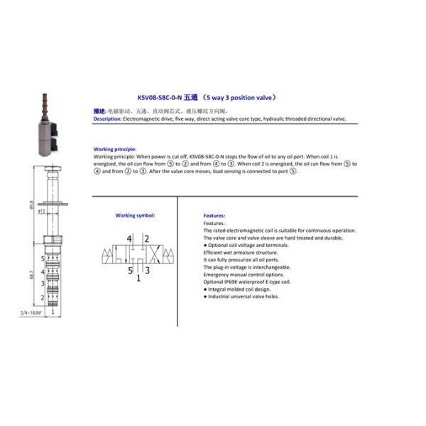KSV08-58C-0-N электрический гидравлический клапан картридж вставка в 5 Way 3 Position Solenoid Valve