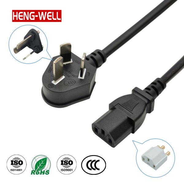 HENG-WELL 3 Pin Computer Power Cord CCC Certified IEC320 C13 PVC Jacket Right Angle Extension Plug Cable