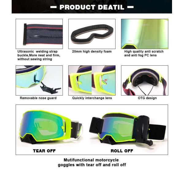 Roll Off System Motocross Goggles with TPU Frame PC Lens in Red/Blue/Black/Yellow
