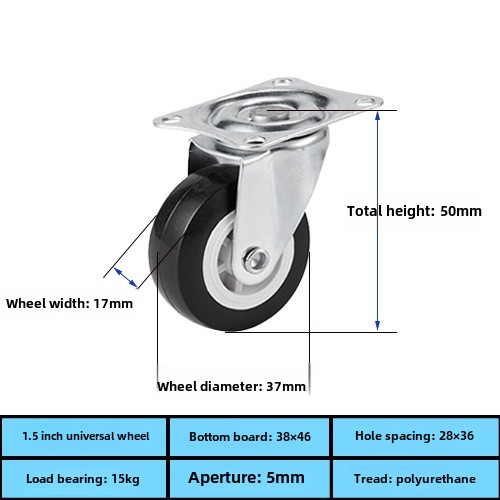 Factory Direct 1.25inch Black PVC Universal Wheel Caster Light Brake Steering for Living Room Furniture