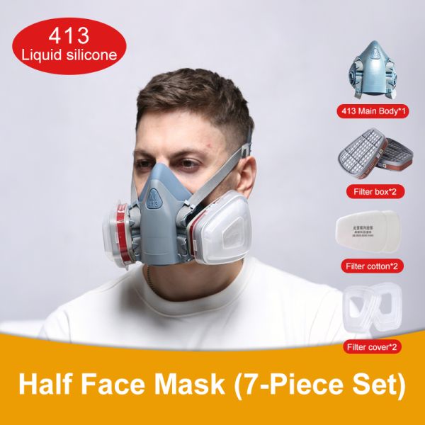 Silicone Dual Filter Half Mask, Lightweight 90g Reusable Respirator, Adjustable Safety Mask for Construction & Painting