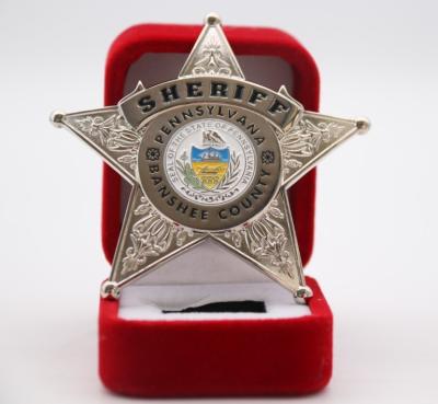 Star shape red velvet boxes short delivery time custom badge police