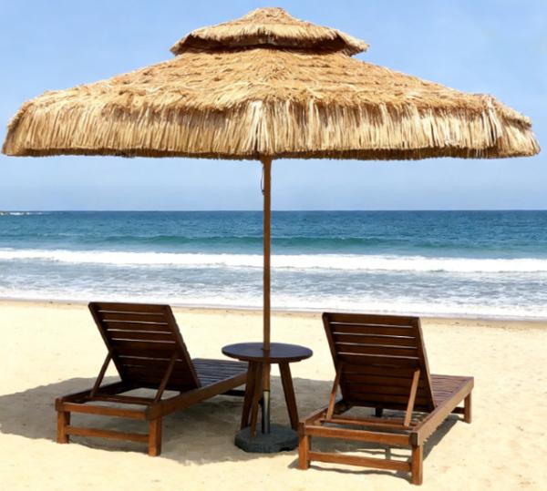 Double Canopy Thatched Umbrella with Ventilation, for Outdoor Lounge and Commercial Patio