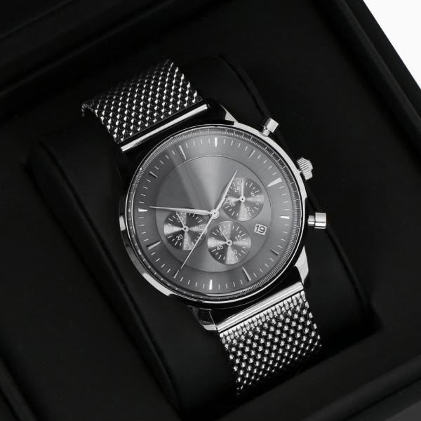 Light Grey Face Stainless Steel Wrist Watch , Mens Stainless Steel Chronograph Watches
