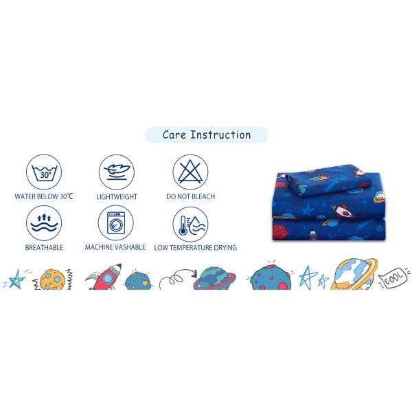 Twin Sheet Set with Space Universe Pattern，Breathable Silky Soft Microfiber Kids Sheet Set