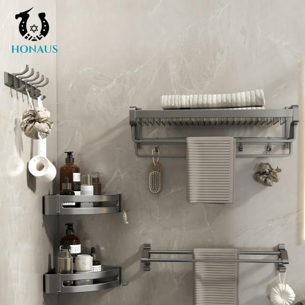 Luxury Bathroom Shower Accessories Wall Mounted Six Pieces Space Aluminum Powder Painted Grey