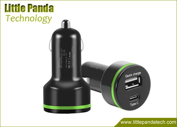 Quick Charge 3.0 Universal USB Car Charger Dual Ports 3A USB 2.4A Type-C Cord Car Charger
