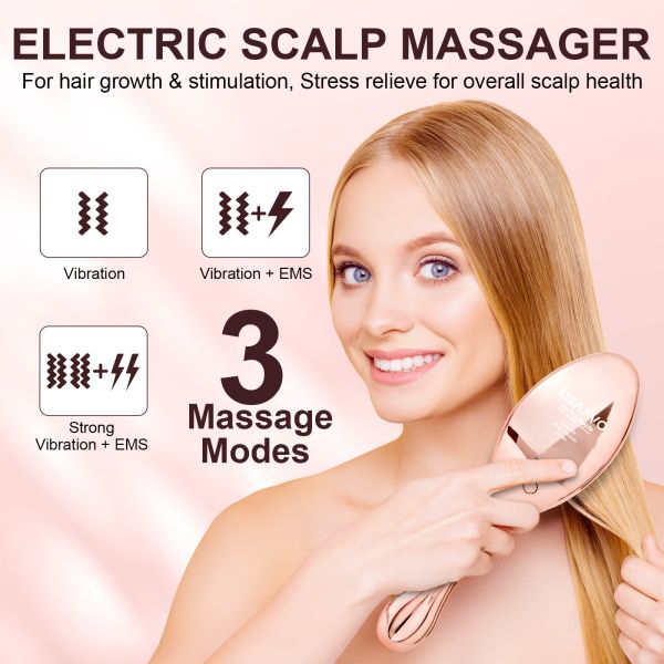 Electric Hair Brush with 650nm Red Light Therapy EMS Microcurrent and IONIC Hair Care Technology