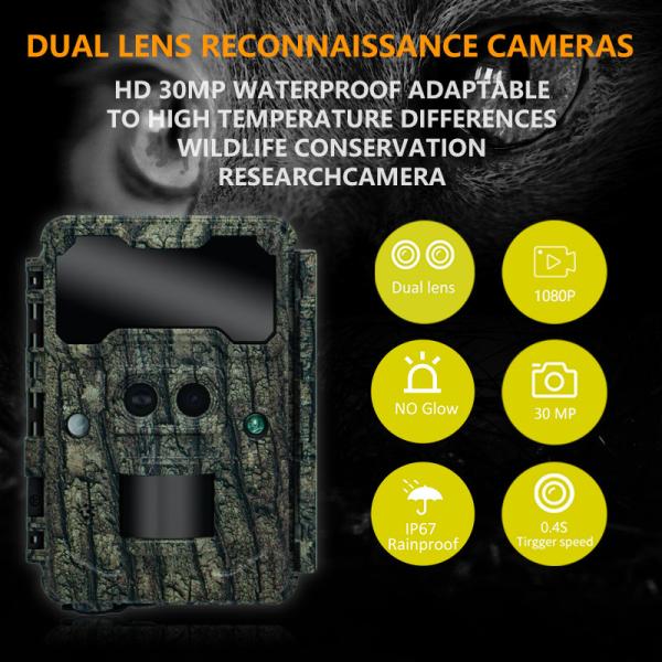 KW696 outdoor wildlife hunting camera dual-lens 30MP no-glow trail camera 1080p night vision 512G forest camera infrared