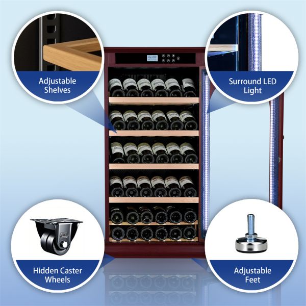 Premium Red Wood Wine Cooler with Smart Digital Temperature Control and Lockable Glass Door