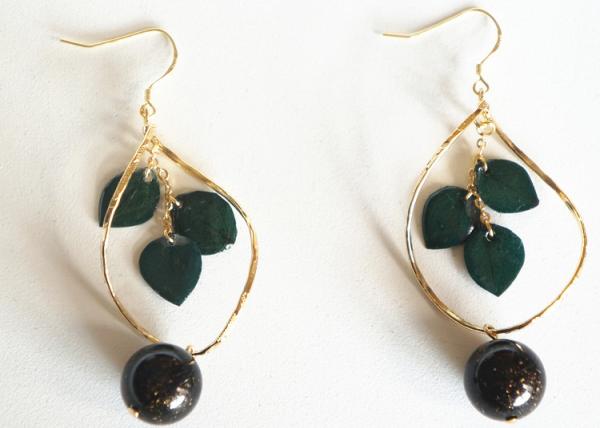 Nature Would Unique Design Love Green Eucalyptus Teardrop Shape 14K Gold Earrings Green