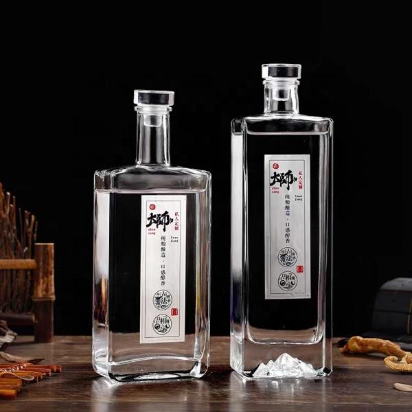 Super Flint Material Collar Custom Empty 500ml Glass Bottle for Whiskey Unbreakable Design