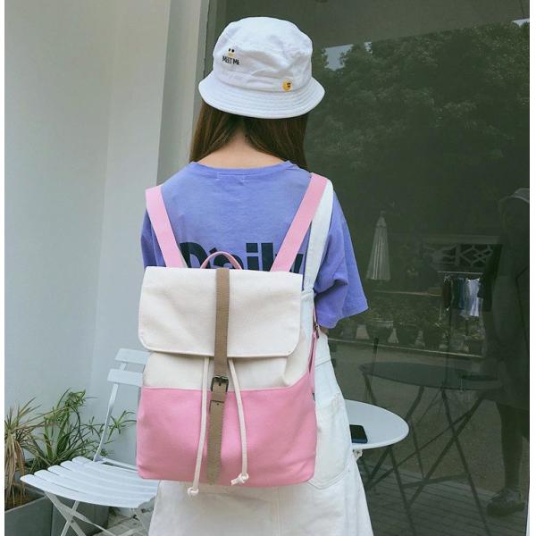 Female Korean high school students backpack academic style small fresh contrasting canvas backpack