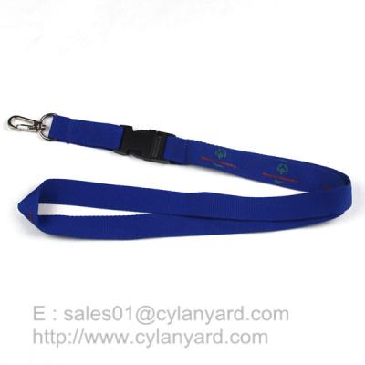Blue lanyard with D metal clasp hook, printed logo blue neck ribbons wholesale