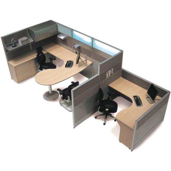 Estação de trabalho de escritório de privacidade modular simples de 4 lugares com gabinete superior