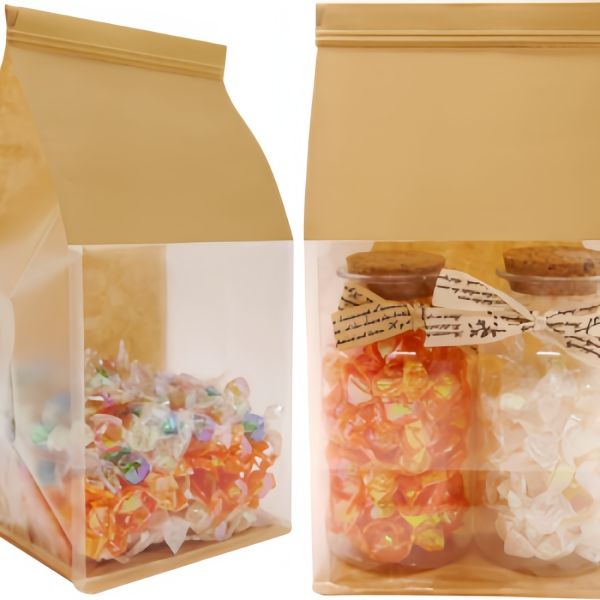Square Bottom Bread Packaging Bags Custom Bakery Bags With Window Resealable Tin Tie Tab Lock