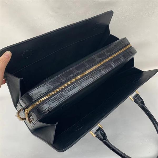 Authentic Real True Crocodile Belly Skin Businessmen Briefcase Bag Genuine Alligator Leather Male Large Black Handbag