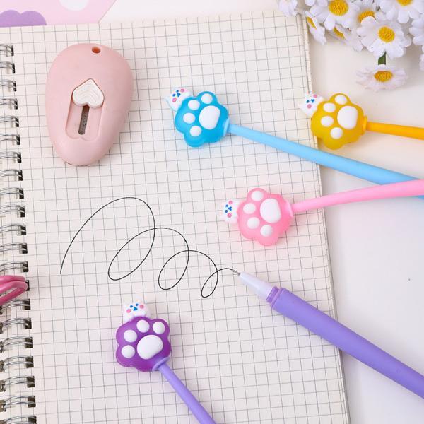 6 Pcs Cute Cartoon Gel Ink Pens, Shake Gel Pens For Kids And Girl,Kawaii Writing Pens Set For School Party Office Home,Student Gifts(0.5mm,Cat Paw Design,Blacak), Yellow&Pink