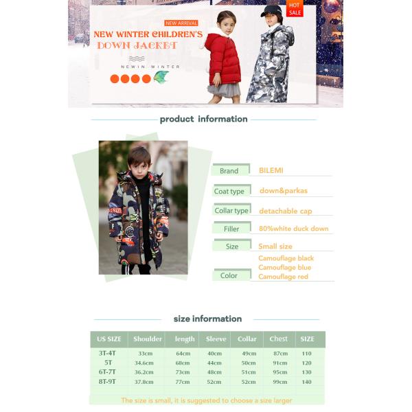 Bilemi Windproof Trench Frozen Warm Fashion Outdoor Boys Down Jacket Kids Winter Clothes