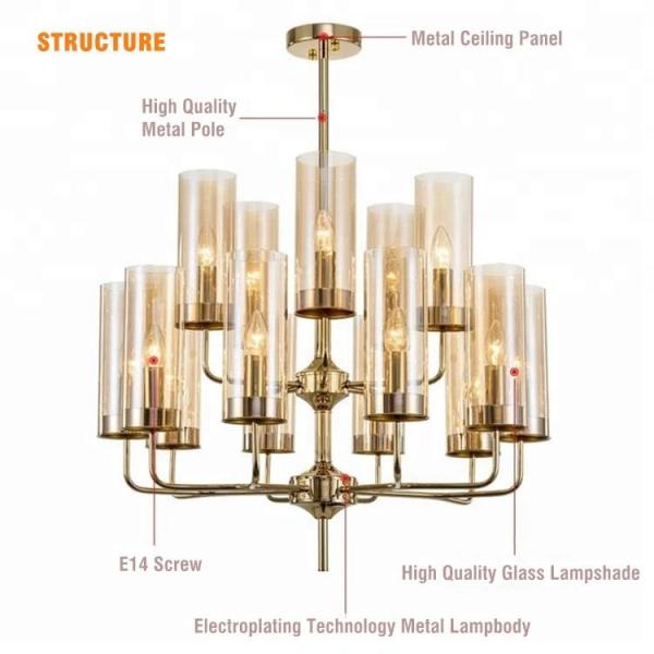 Дыма лампы шкентеля стекла Адвокатуры люстра чашки Chrome нового медная янтарная стеклянная