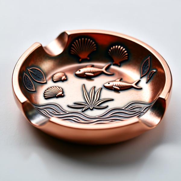 Custom Antique Copper Metallic Ashtray With Oceanic Design Stylish Durable