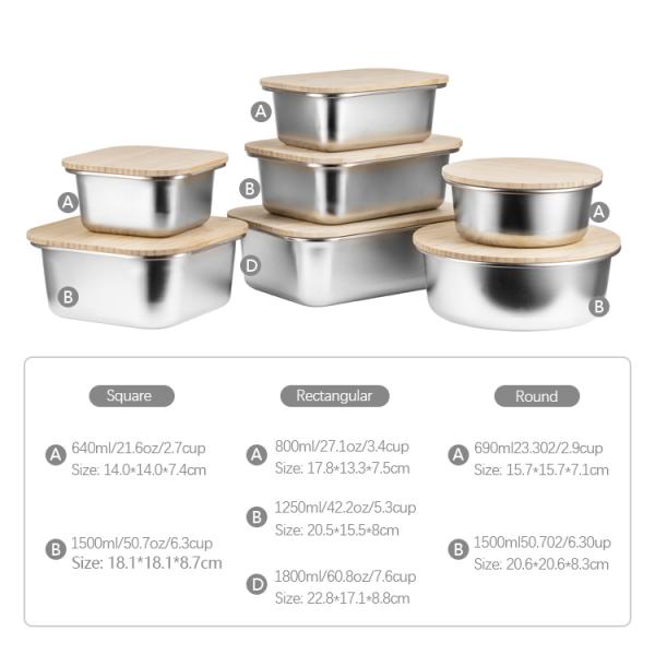 IKOO Reusable Meal Prep Boxes Stainless Steel Food Container with Bamboo Lid 