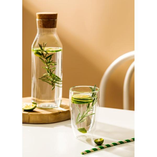 Insulated 455ml Double Wall Drinking Glass Coffee Cups 16 Ounce Mouth Blown