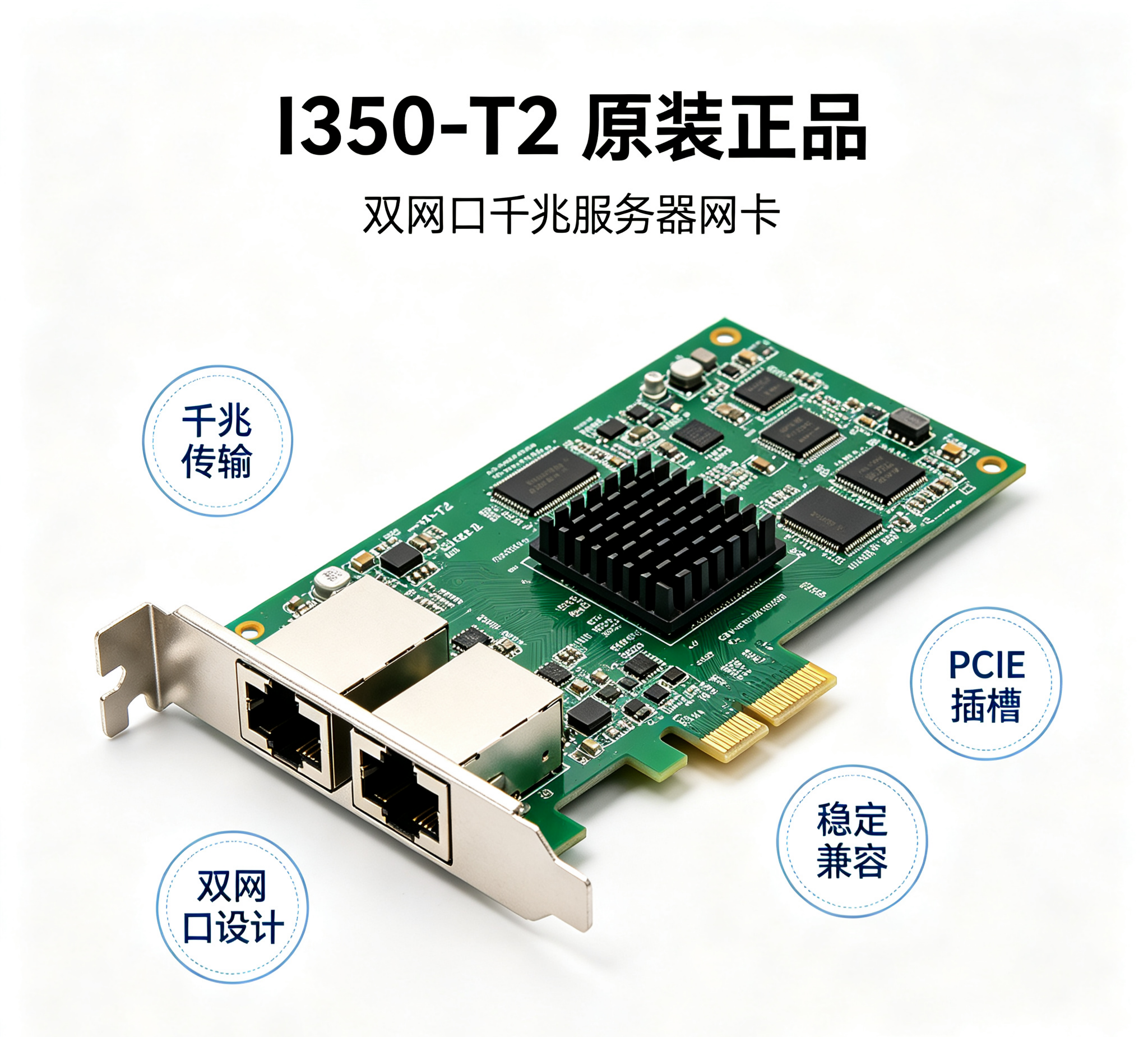 Dual‑Port Gigabit Copper Ethernet Network Card I350‑T2 (Original) With Intel I350 Controller Chip