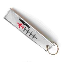 Chaîne de clés pour les pilotes de l'aviation - battements de cœur et broderies d'avion - anneau métallique durable - cadeau de voyage en toile blanche