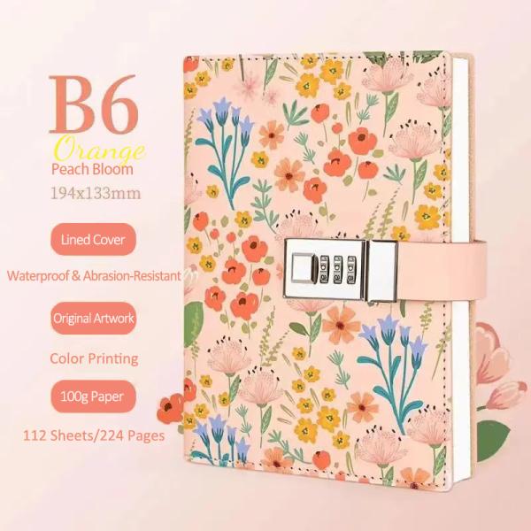 Vintage Flower Language Locking Notebook B6 Combination Lock Journal