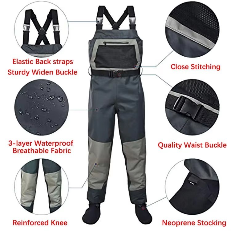 Waterproof PVC Waders Breathable Cold Water Waders Ergonomic For Hunting Fly Fishing