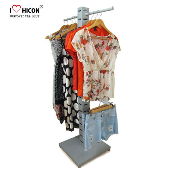 Garment Store Pop Merchandise Displays Floor Metal Wood Clothing Rack For Sale