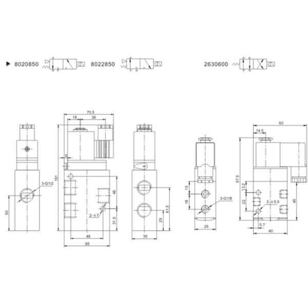 Válvula de control direccional mandada por solenoide del aluminio 5-Way G1/8” - G1/2”