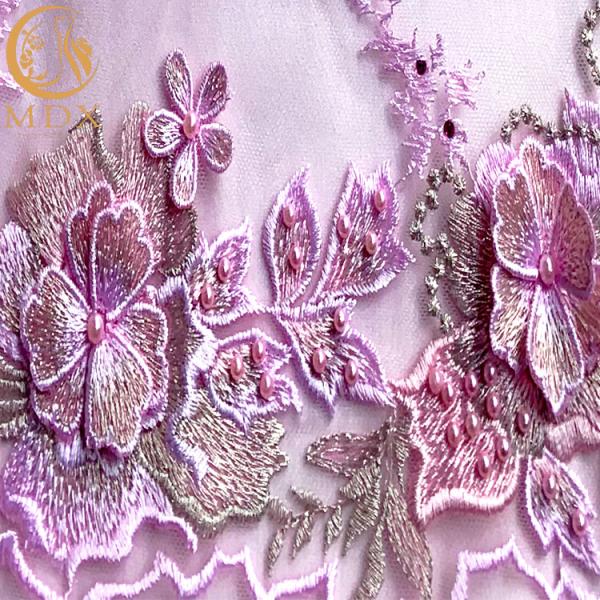 Bridesmaid Dress 3D Flower Lace Fabric With Beads Embroidered