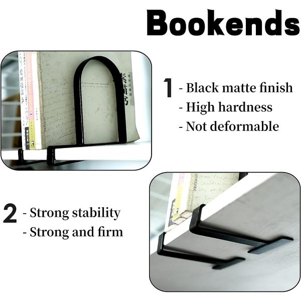 Metal Clamp Book Organizer Storage Holders Book Ends for Floating Shelves in Black