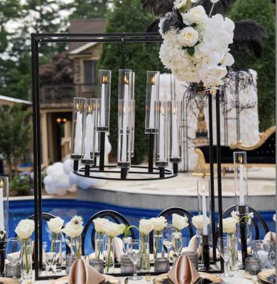 Saixin custom moldura de metal preto com candelabro pendurado porta velas para mesas de casamento centerpiece