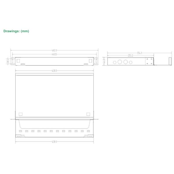 поднос соединения сплавливания отрезков провода оптического волокна металла пульта временных соединительных кабелей 19in LC 96F алюминиевый черный
