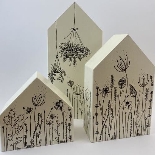 Decoration Miniature Wood Houses Unfinished Wooden Craft Shapes for Home Gifts