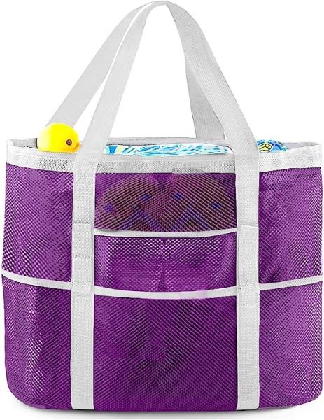 Mesh Beach Bag, Extra Large Beach Bags with 9 Pockets & Zipper Waterproof Lightweight Beach Tote for Beach/Pool Trip
