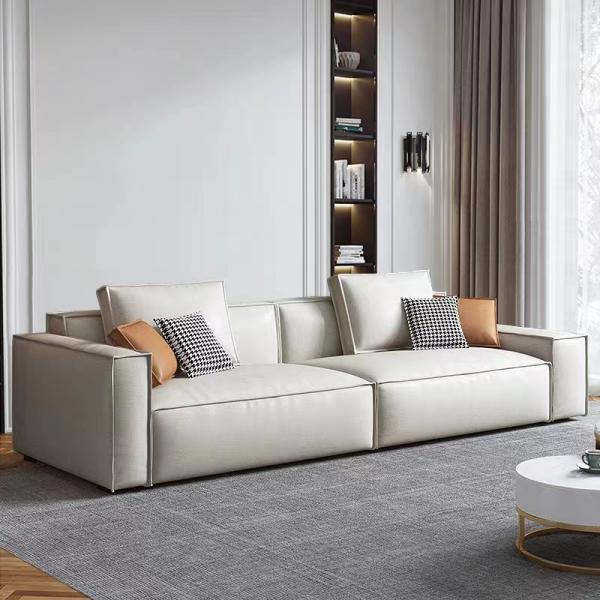 Leather Custom Sofa Bed Straight Row Minimalist Living Room Head Layer Cowhide Caramel Color