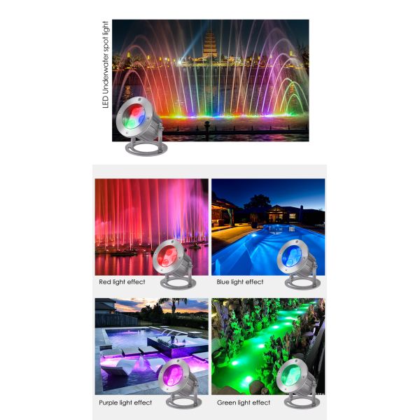 Underwater LED Lights 3x3W RGB 3in1 Stainless Steel 316SS IP68 12V-24V Low Voltage Spotlight for Landscape Application