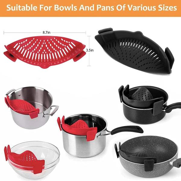 BPA Free Silicone Clip On Strainer For All Pots And Pans Pasta Strainer Clip On Food Strainer For Meat Vegetables Fruit