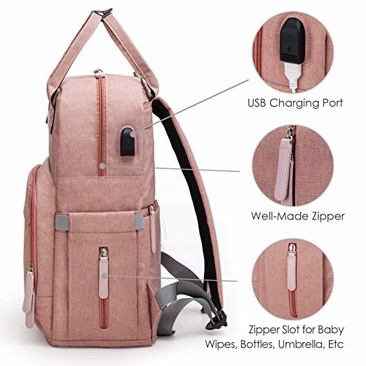Canvas Mummy Diaper Bag / Baby Travel Changing Bag With Laptop Pocket USB Charging Port